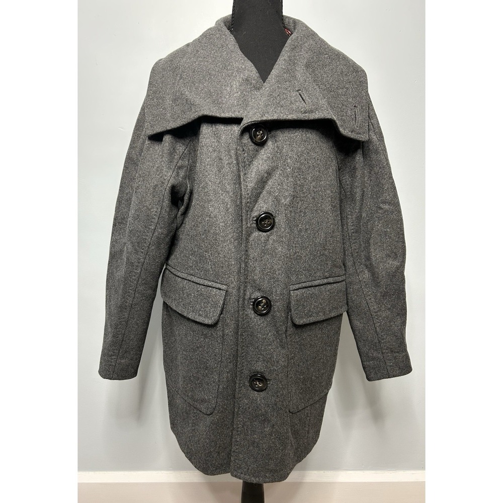 Dsquared2‎ Grey Wool Oversized Collar Coat IT 42 Made in Italy Red Plaid Lining